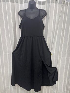 Black Sleeveless Midi Dress with Side Slit & Pockets Size XL - NWT